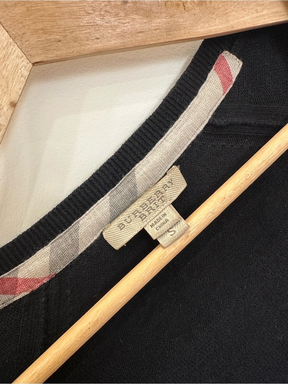 Burberry Brit Black Cotton Cashmere Cardigan w/ Check Elbow Patches Size S - Picture 5 of 8